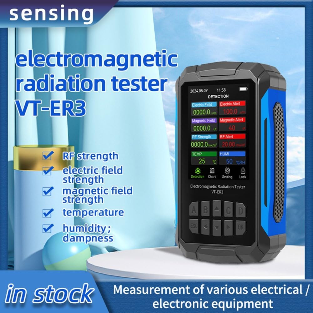 Elektromagnetischer Strahlungsdetektor 5-in-1 RF Feldstärkemessgerät mit Temperatur- und Feuchtigkeitstest schwarz