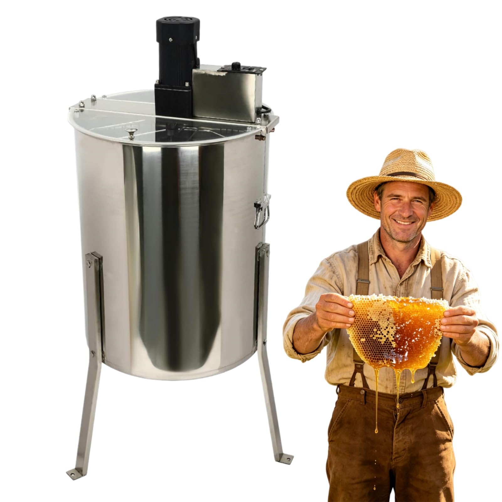 Centrifuga elettrica da 140 W a 8 favi estrattore di miele in acciaio inox 370 RPM con regolatore di velocità, centrifuga diagonale con 4 cornici piccole e 4 cornici standard, 50 x 73 cm