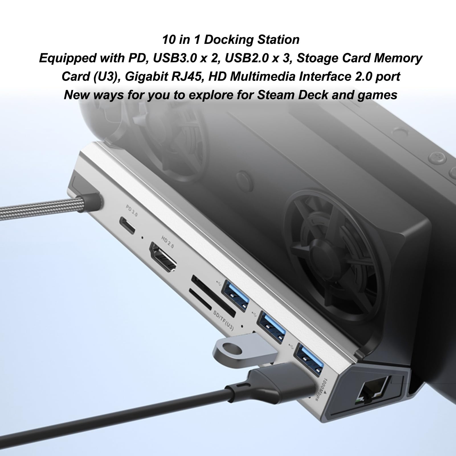 10 en 1 estación de Acoplamiento de Consola de Juegos con 4k 60Hz, 100W PD, USB3.0/2.0, Gigabit RJ45 para Steam Deck, Rog Ally More