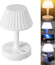 EXQSERAMC Table Lamp with USB Port and Outlet, Small Desk Lamp for Bedroom, 3-Colors Dimmable LED Lamps Eye Care Night Stand Lights, USB Charging Desk Lights for Home Office/Living Room