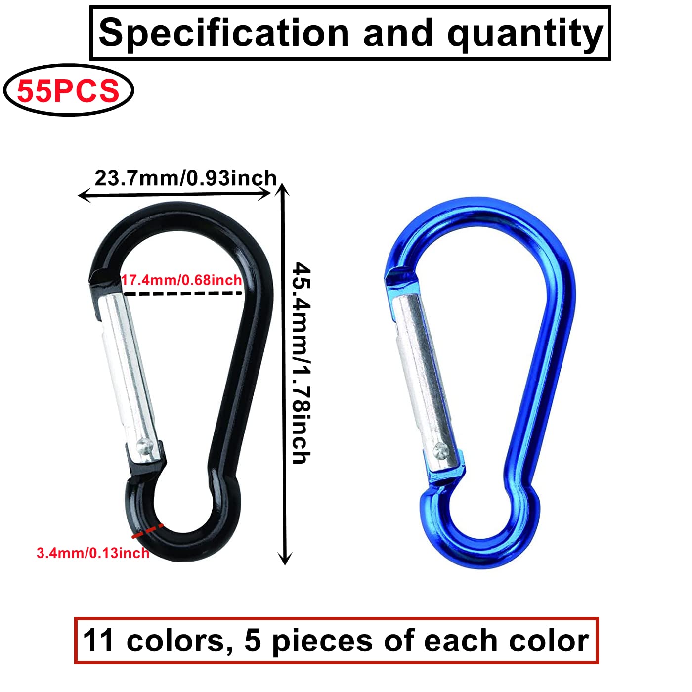 HUAZIZ 55 Pezzi Moschettoni ad Anello a D, Multicolore con Anello a D, Moschettoni per Arrampicata,Casa, Camper, Campeggio, Pesca, Escursionismo, Viaggi