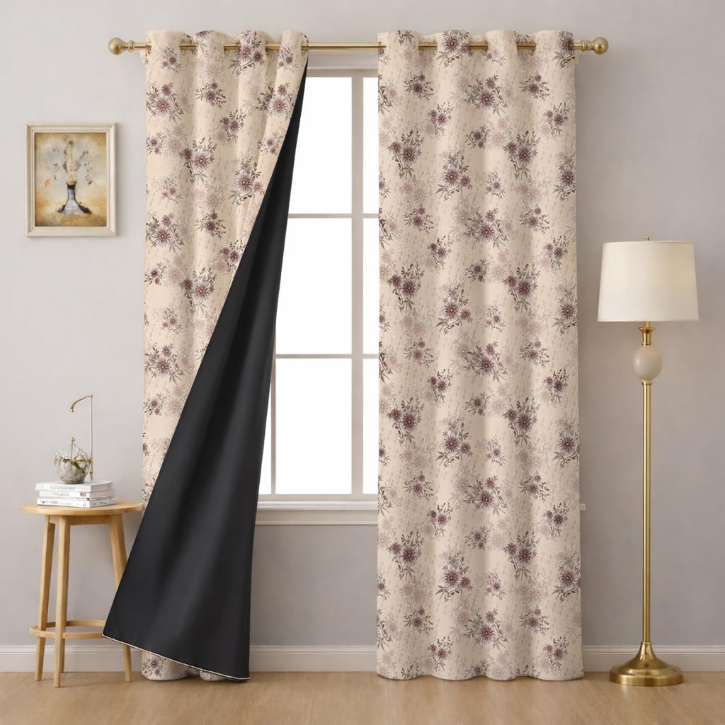 STITCHNEST 'Whispering Gardens Series' Premium Heavy Polyester 100% Blackout Curtains 7 Feet Long Set of 1 | Door Curtain 7 Feet x 4 Feet | Perfect for Home Decor