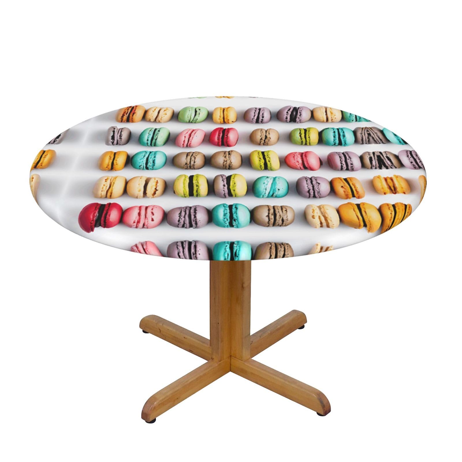 EZDLOWVBA Macaron Biscuit Flavored Pastries print Round Tablecloth with Elastic Fits Tables Outdoor Tablecloth,Stain Resistant Table Cover for Kitchen Dining Parties