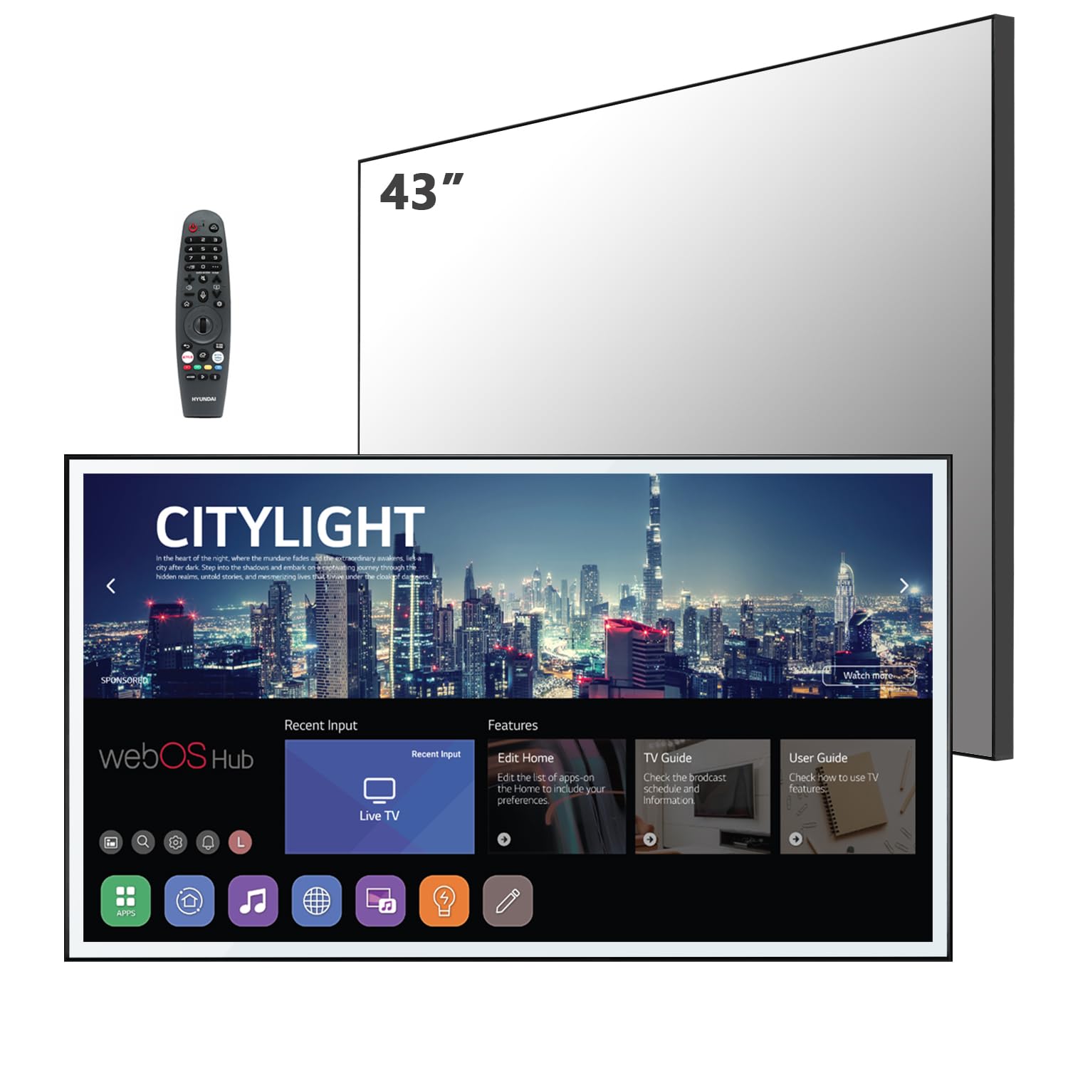 elecsung 43 inch 4K UHD Smart Mirror TV for Bathroom Waterproof ATSC Tuner