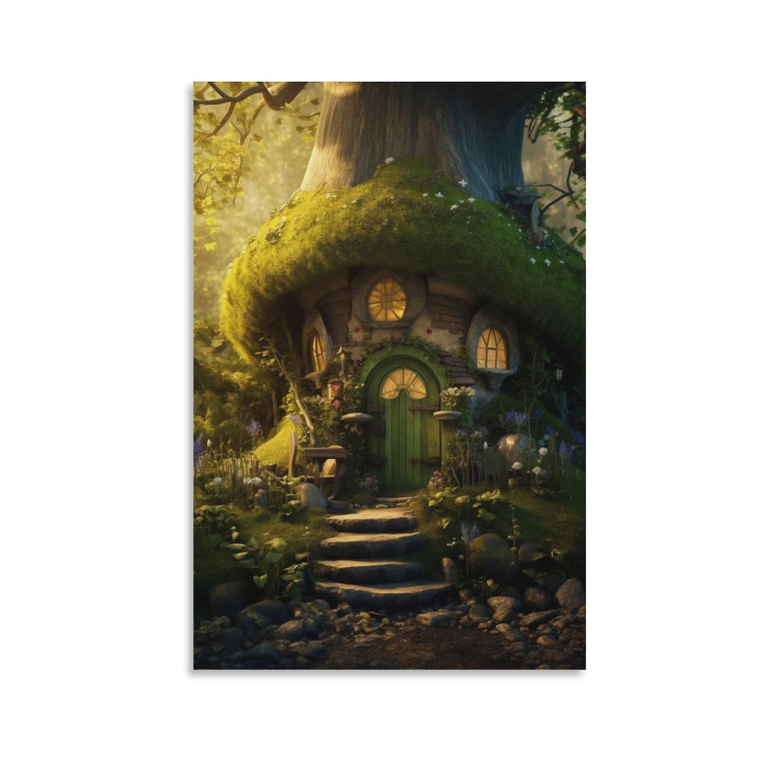 FOCCAR Canvas Wall Art Vintage Tree House Wall Decorations For Living Room Fantasy Nature Landscape Hang Pictures Wall Artwork
