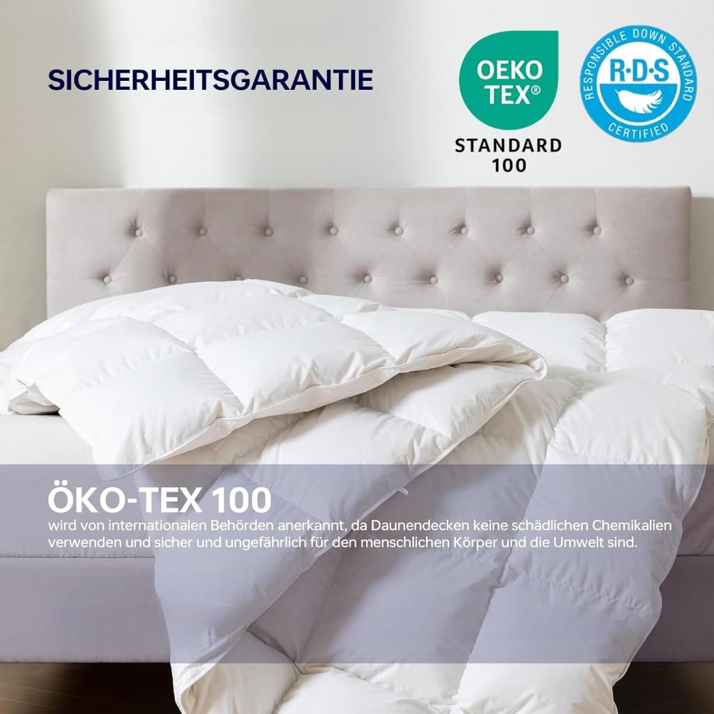 YLT Daunendecke 135x200, Bettdecke Daunen Weiß | Oeko-Tex 900g Daunen & Federn Gleichmäßige Füllung Daunendicht Waschbar Mittlere Wärme
