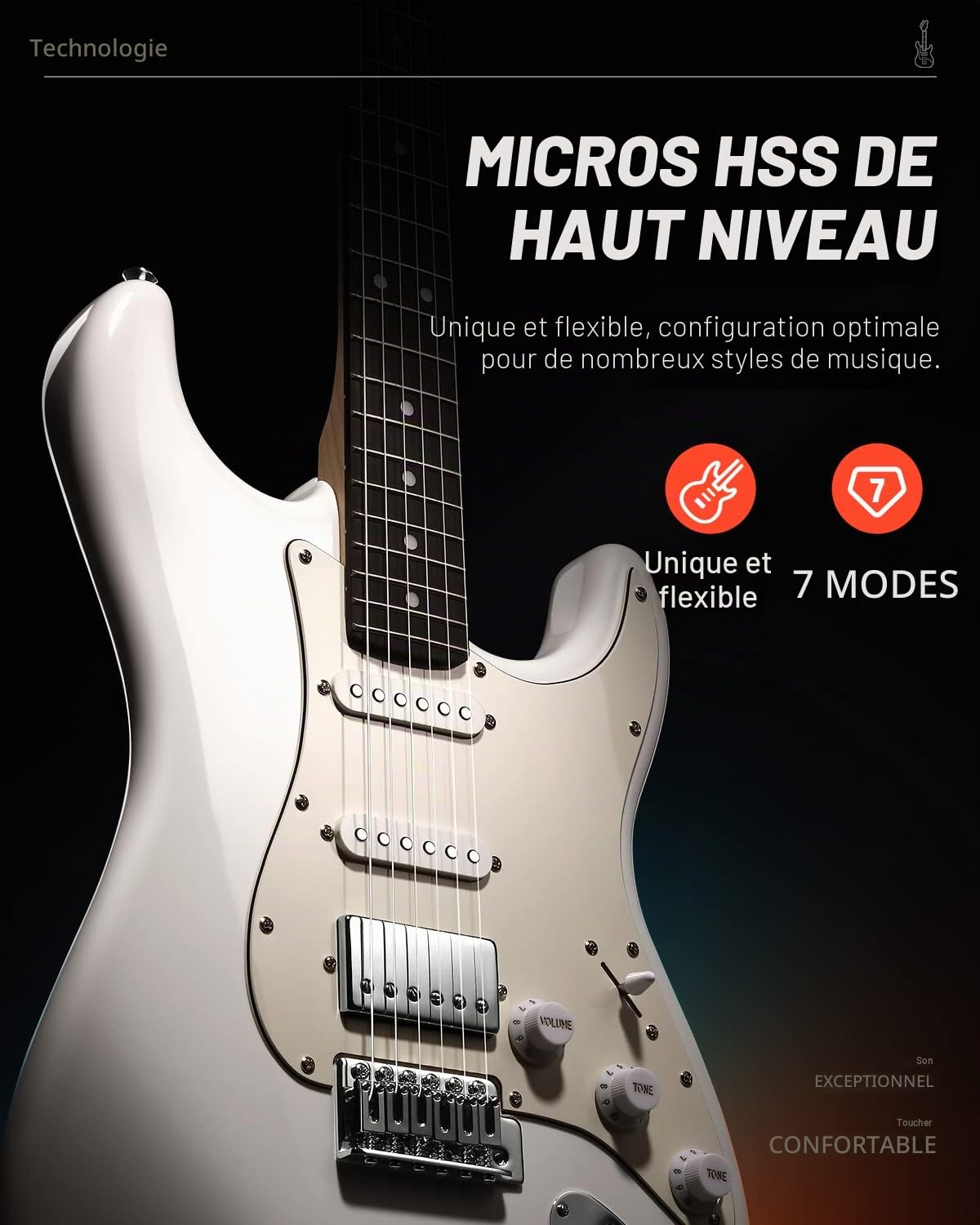 Donner Guitare électrique, kit de guitare électrique pleine grandeur HSS Pickup Coil Split, ensemble de guitares électriques pour adultes avec amplificateur, sac, accessoires, DST-152W blanc