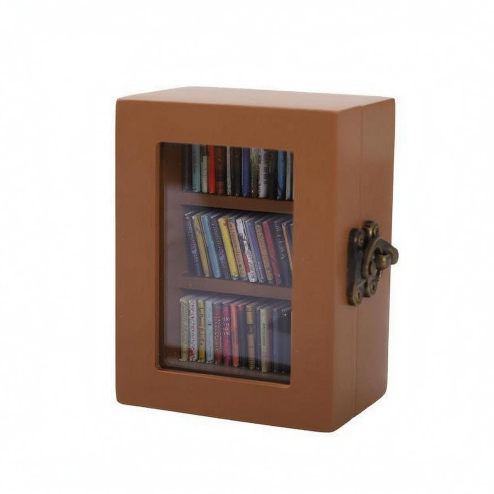 Wooden Bookshelf Ornament Three Shelves Mini Bookshelf Cabinet Clear Window Tiny Bookcase Ornament Brown-picture-25
