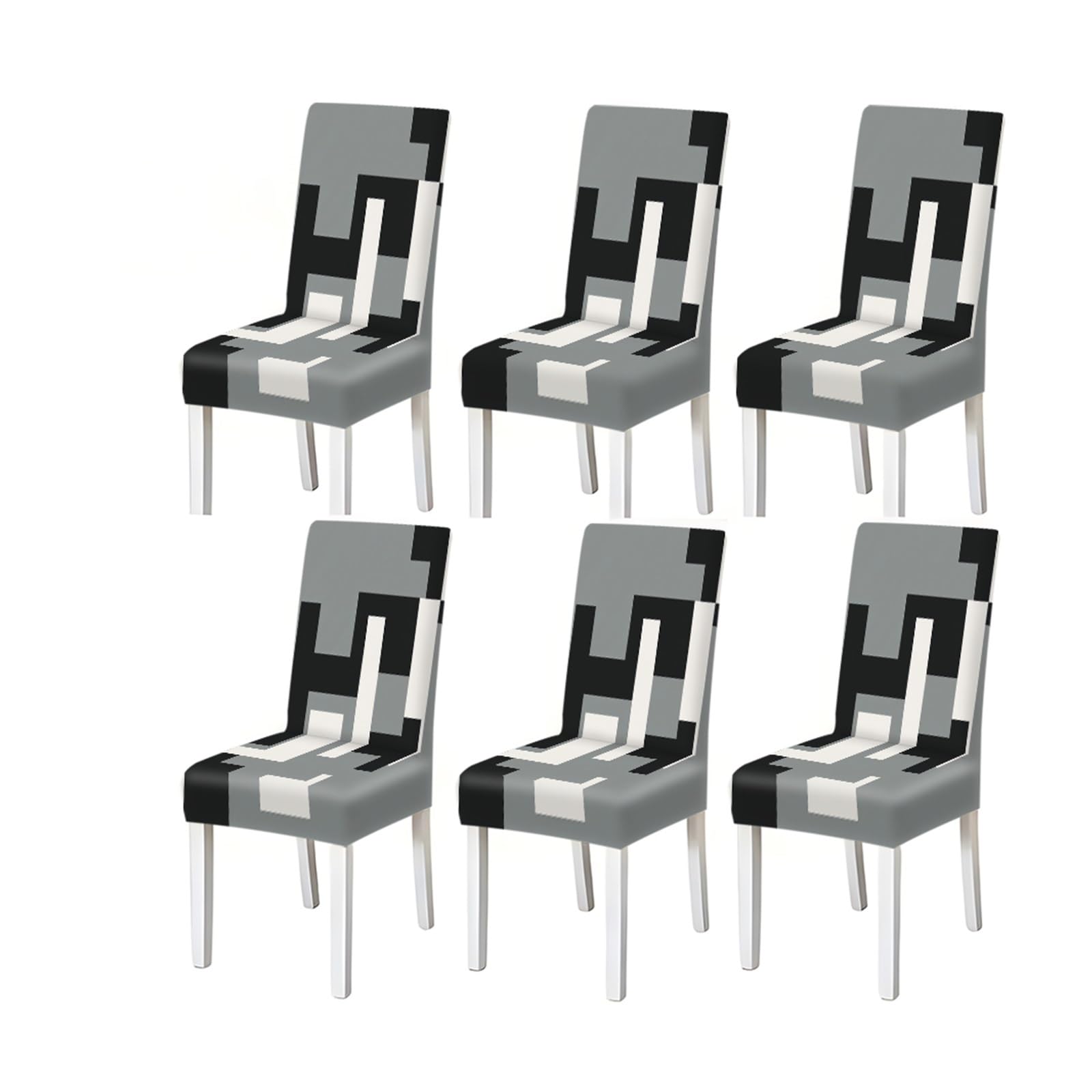 BOSUYBN Black Gray White Geometric Abstract Pattern Print Dining Chair Covers Set Of 2/4/6, Stretch Slipcovers For Kitchen Dining Room Furniture Protectors for Home Dining Room(6PCSChair cover)