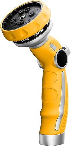 Miniatura 8 de RESTMO Boquilla de manguera de agua, rociador de manguera de jardín de metal, resistente, 9 patrones de pulverización, alta presión, control de