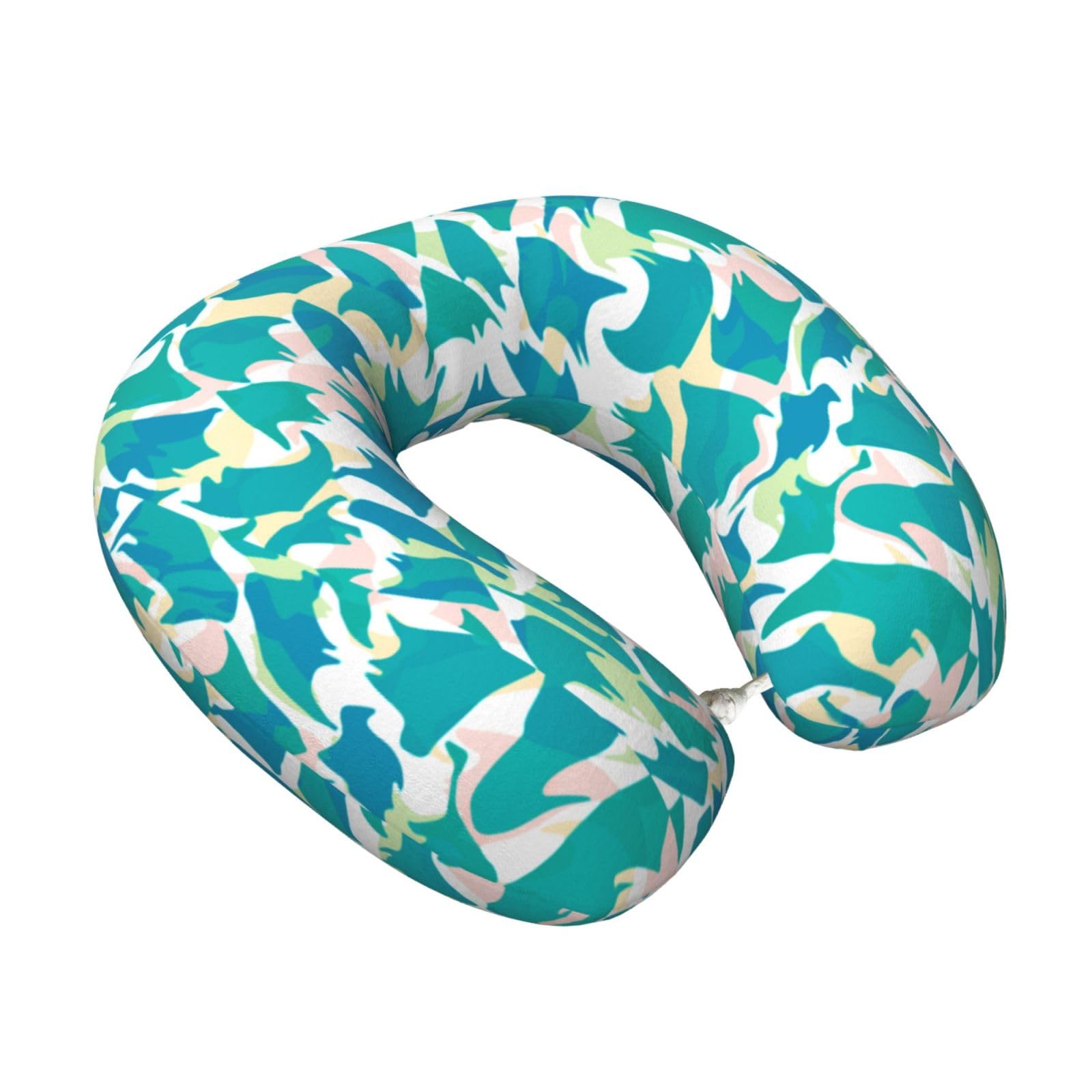 LKYMOH Teal Camouflage Print, Travel Neck Pillow U-Shaped Memory Neck Support Soft Comfortable With Washable Cover For Airplane Car Traveling and Office