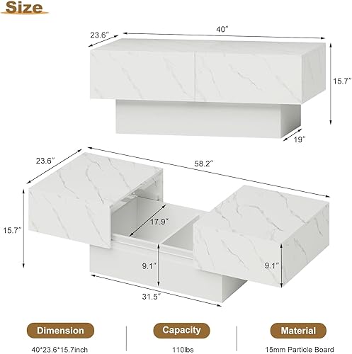 Miniatura 2 de Mesa de centro LED gris con almacenamiento para sala de estar, mesa central rectangular, mesas de centro modernas de madera de alto brillo para