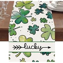 St. Patricks Day Table Runner - 13x72 Inch Shamrock Table Runner Decorations Lucky Kitchen Dining Table Decor for St. Patricks Day Decorations