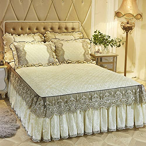 Hcclijo Velvet Bedspread King Size Quilted Bedskirt Ruffle Elastic Full Queen Bed Cover Pillow Cases Soft Warm Rose Red 180X200Cm #TOP3