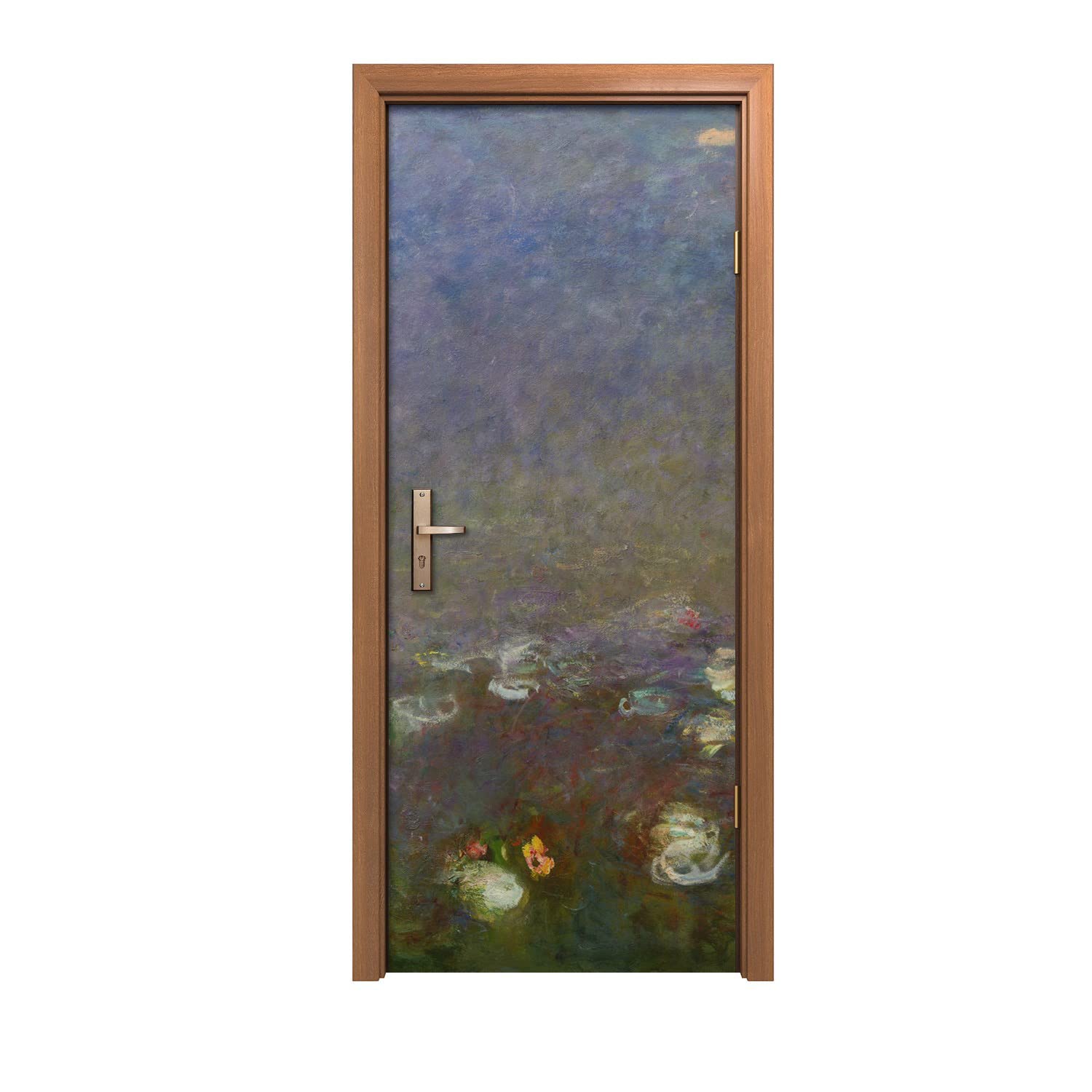 Autocollant porte 80x200cm décoration murale lis d'eau et sticker trompe l'oeil