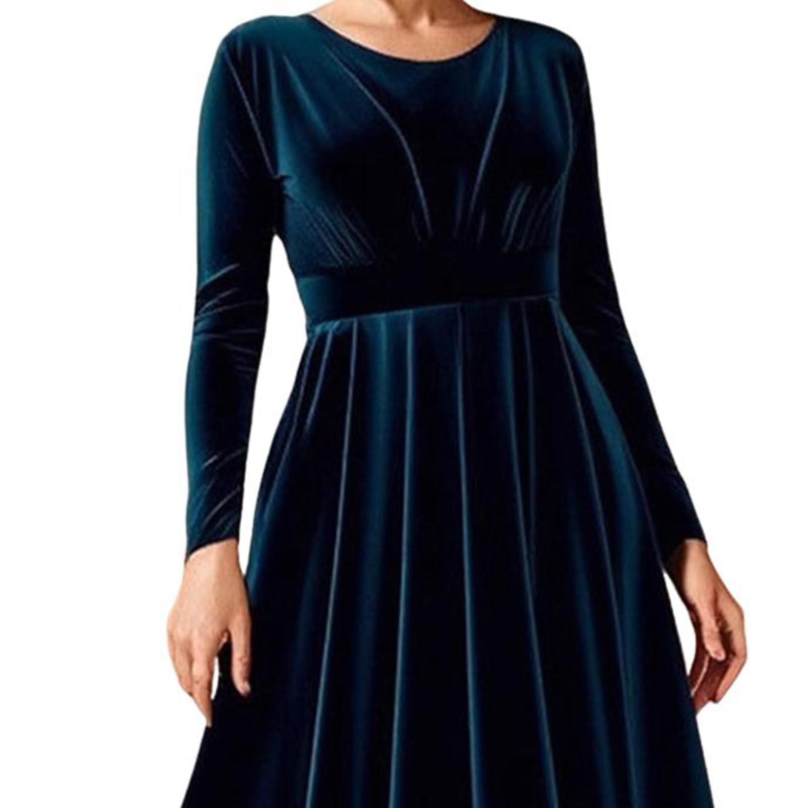 Damen Samt Maxikleid Casual Rundhals Langarm A-Linie Swing Kleid Elegant Herbst Formale Kleidung Groß für Cocktail Party Formelle Veranstaltungen