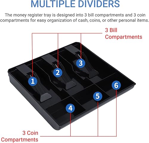 Miniatura 4 de Bandeja de cajón de caja registradora, bandeja de cajón de efectivo con 3 billetes, 3 compartimentos, bandeja de dinero, organizador de dinero, caja