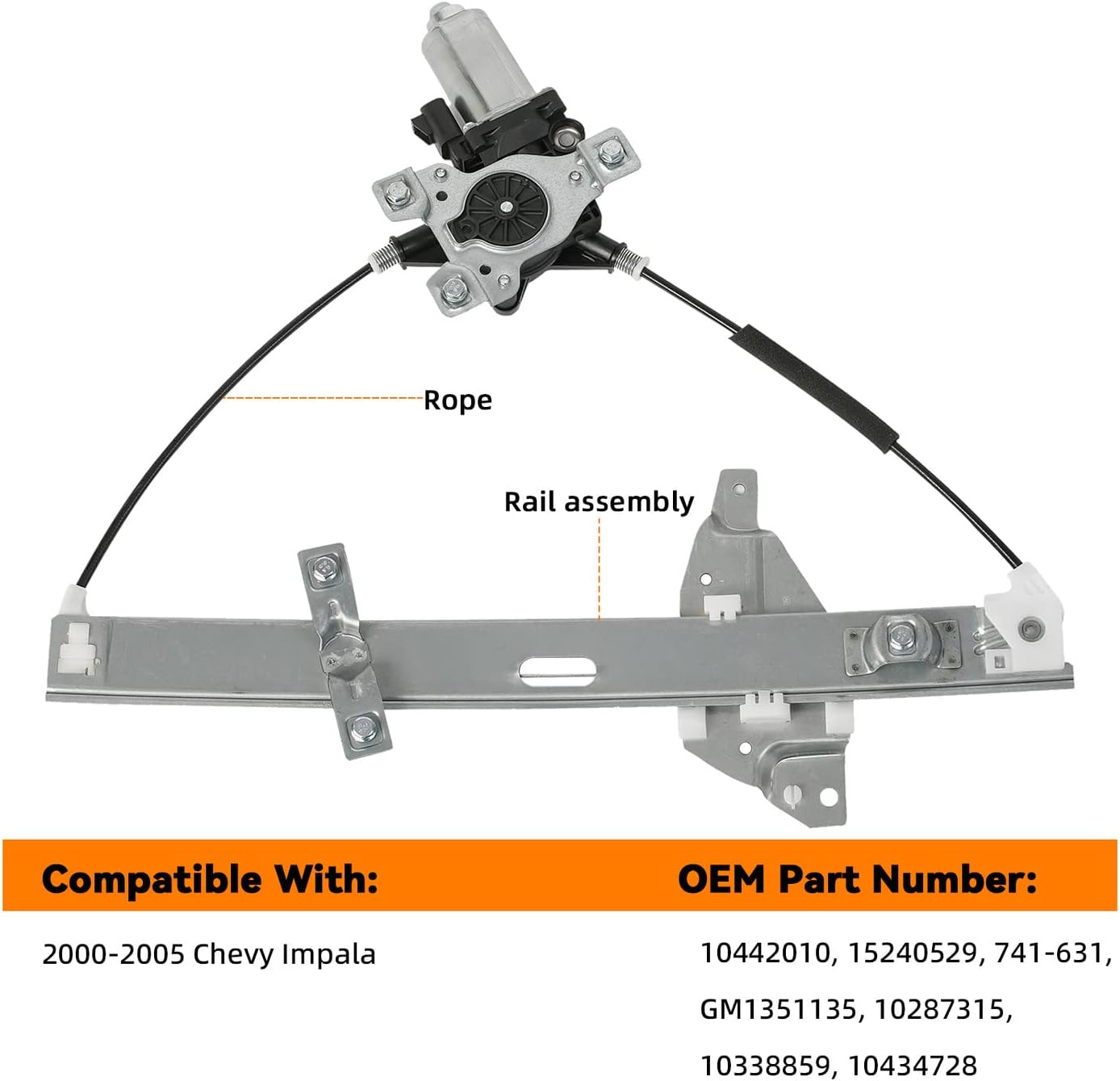 Front Right Passenger Side Power Window Regulator with Motor Assembly - Compatible with 2000-2005 Chevy Impala - 741-631