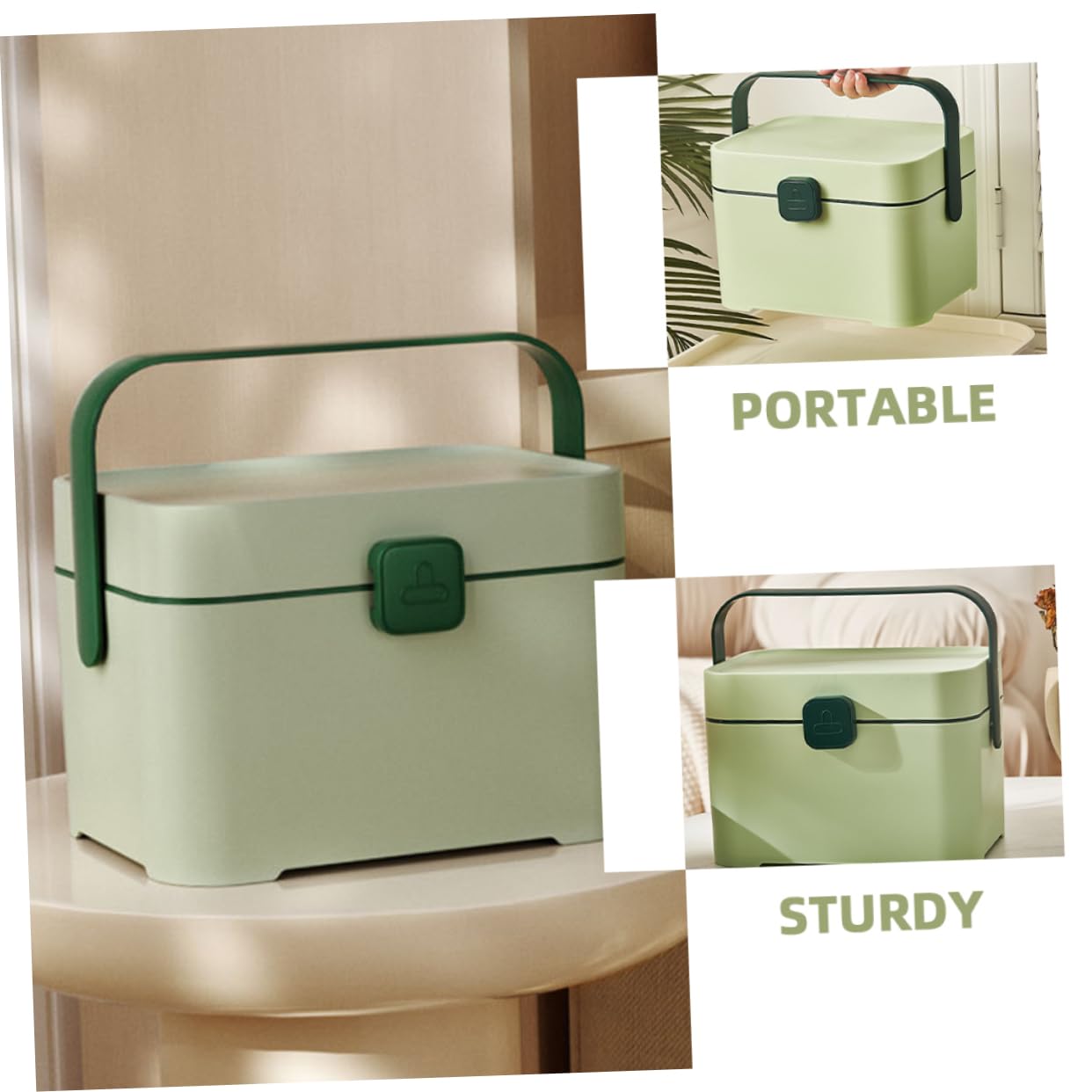 Scatola di Stoccaggio Portatile Maniglia in Plastica Verde | Organizer Multiuso per Gioielli e Articoli da Ufficio, Facile da Trasportare in Viaggio e Trasloco