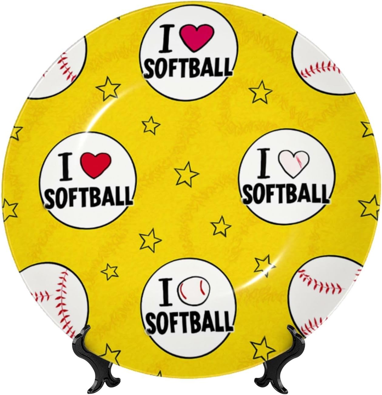 I Love Softball 10 Inch Decorative Plate With Stand, Elegant Display Wall Plate For Home Decor