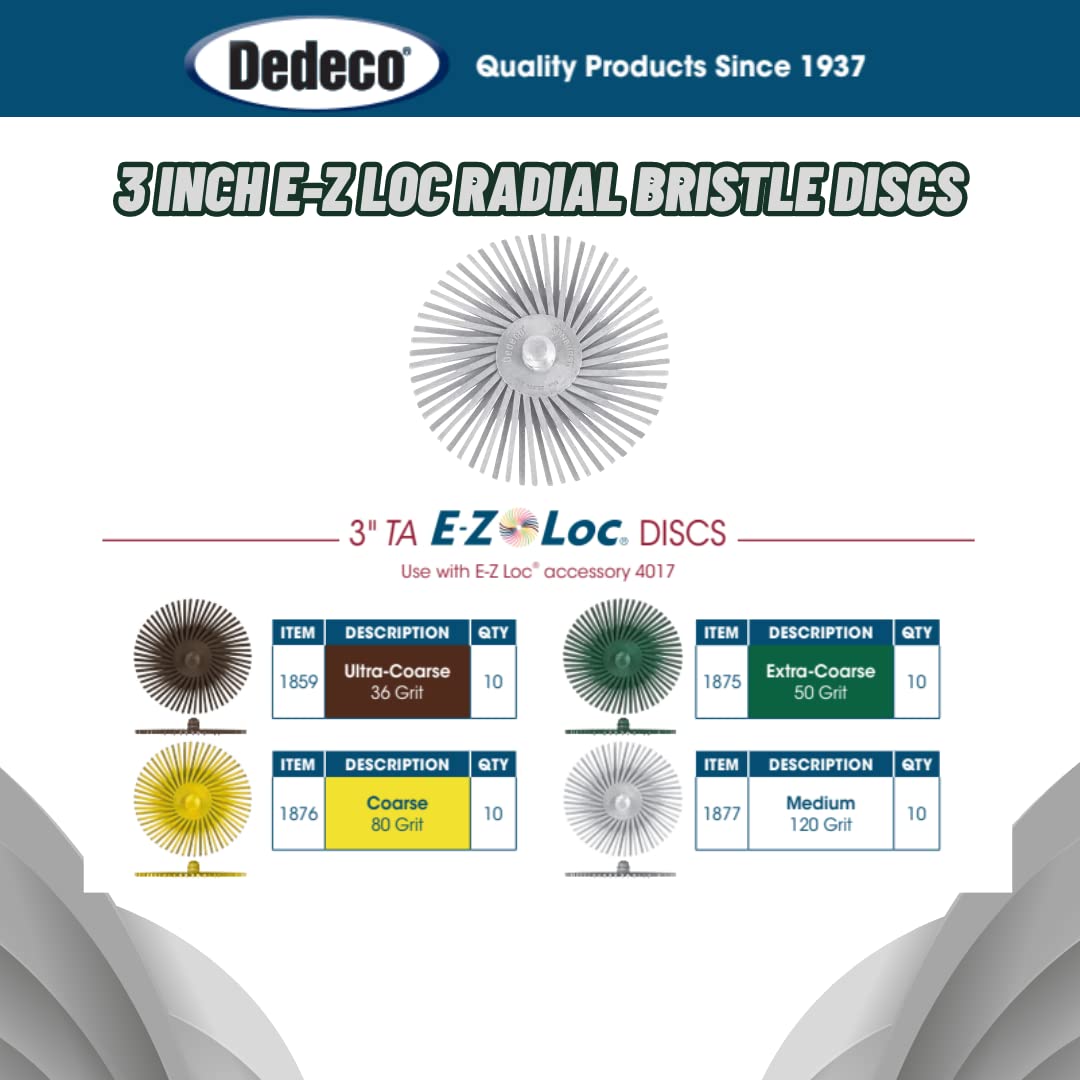 Dedeco Sunburst Radial Bristle Discs 10-Pack - 3" Angled E-Z Loc - White 120 Grit (Medium) - Aluminum Oxide for Polishing & Finishing