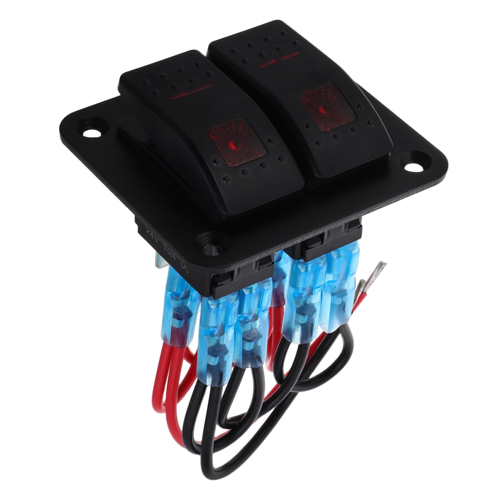 KOMBIUDA Waterproof Marine Switch Panel Led Backlit 2 Gang Rocker Switches for Boat Car Rv Aluminum Constructi