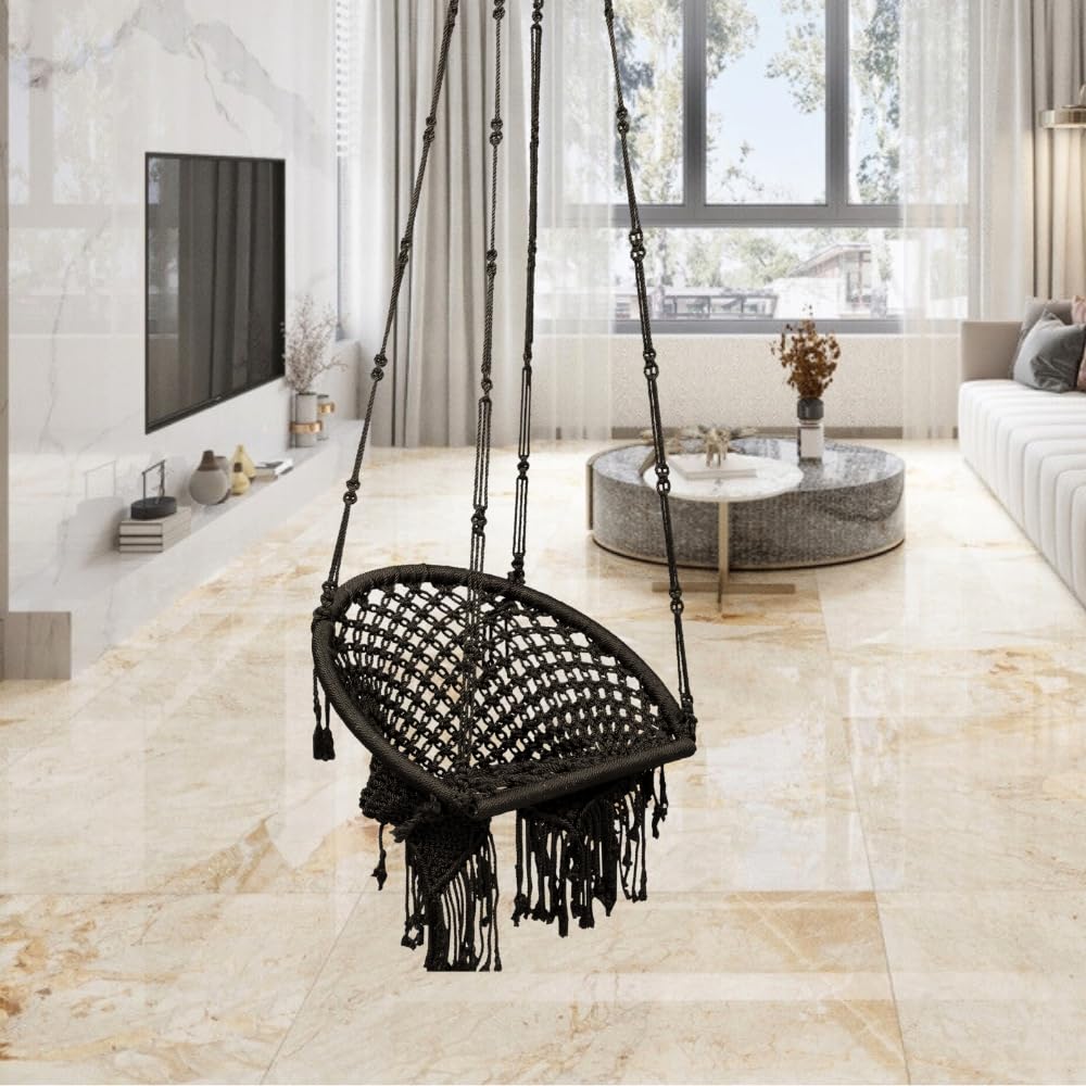 Patiofy Premium Mini Swing for Adults and Kids | Swing for Living Room, Balcony, Indoor and Outdoor | 100 Kg Weight Capacity | Swing Chair with Hanging Kit (D Shape -Brown)-image-44