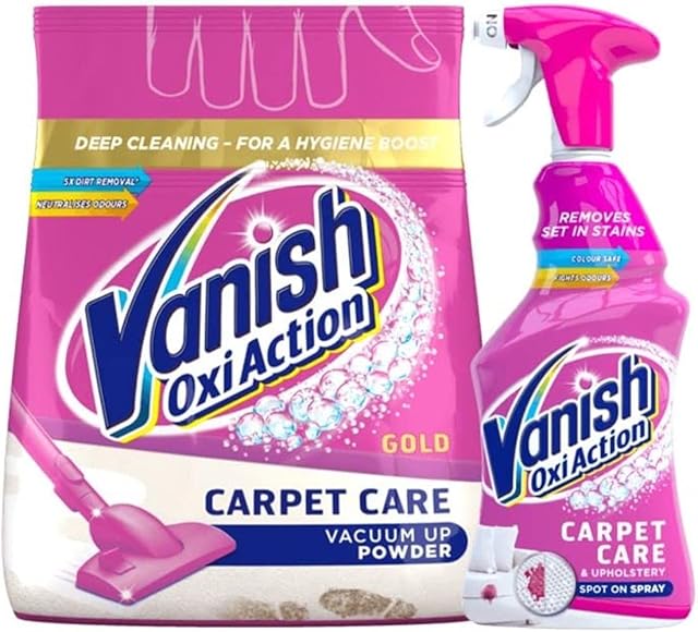 Vanish Gold Oxi Action Upholstery + Carpet Cleaning Kit: 1 Stain Remover Spray + 1 Large Area Powder