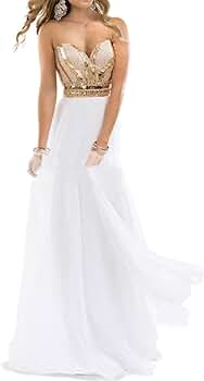 Amazon.com: Lorderqueen Women's Sweetheart Ivory Chiffon Gold Sequin Long  Prom Dresses Size 2 Ivory : Clothing, Shoes & Jewelry