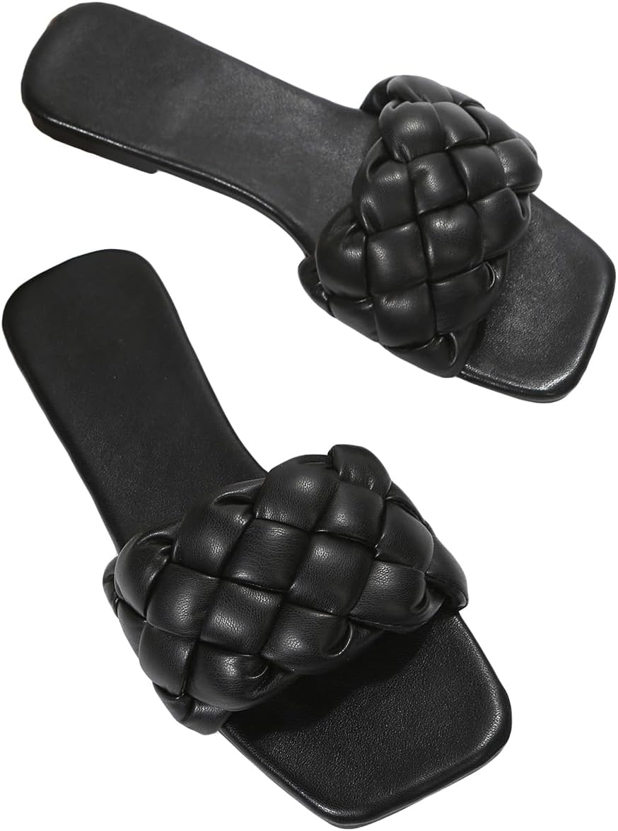 Verdusa Women’s Braided Sandals Square Open Toe Slides Sandals Summer Shoes