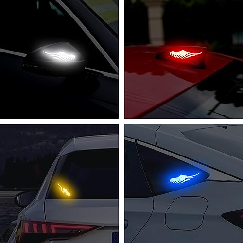 Miniatura 5 de TOMALL 5 pares de calcomanías reflectantes de alas de ángel para advertencia de seguridad del automóvil, visibilidad nocturna de alta intensidad,