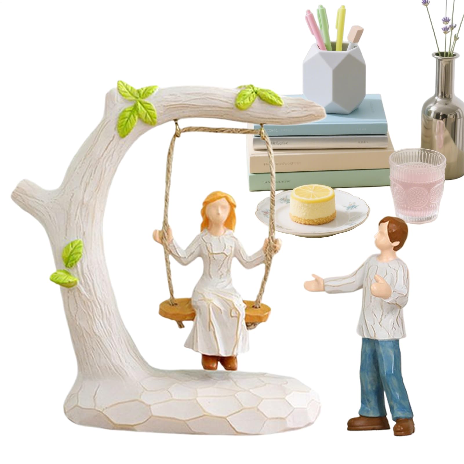 Statuette couple sur balançoire en résine aux finitions soignées
