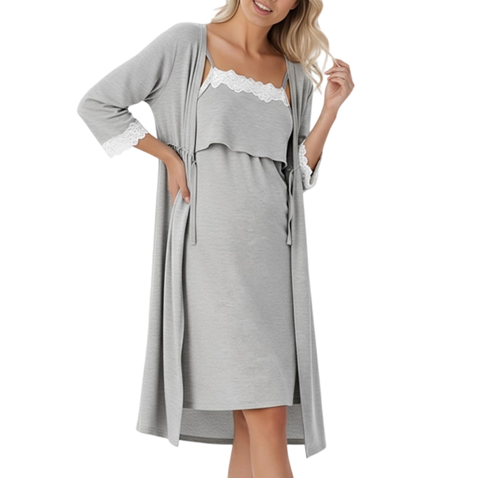 Camicia da notte con aperture laterali in morbido tessuto per gravidanza e post-partum