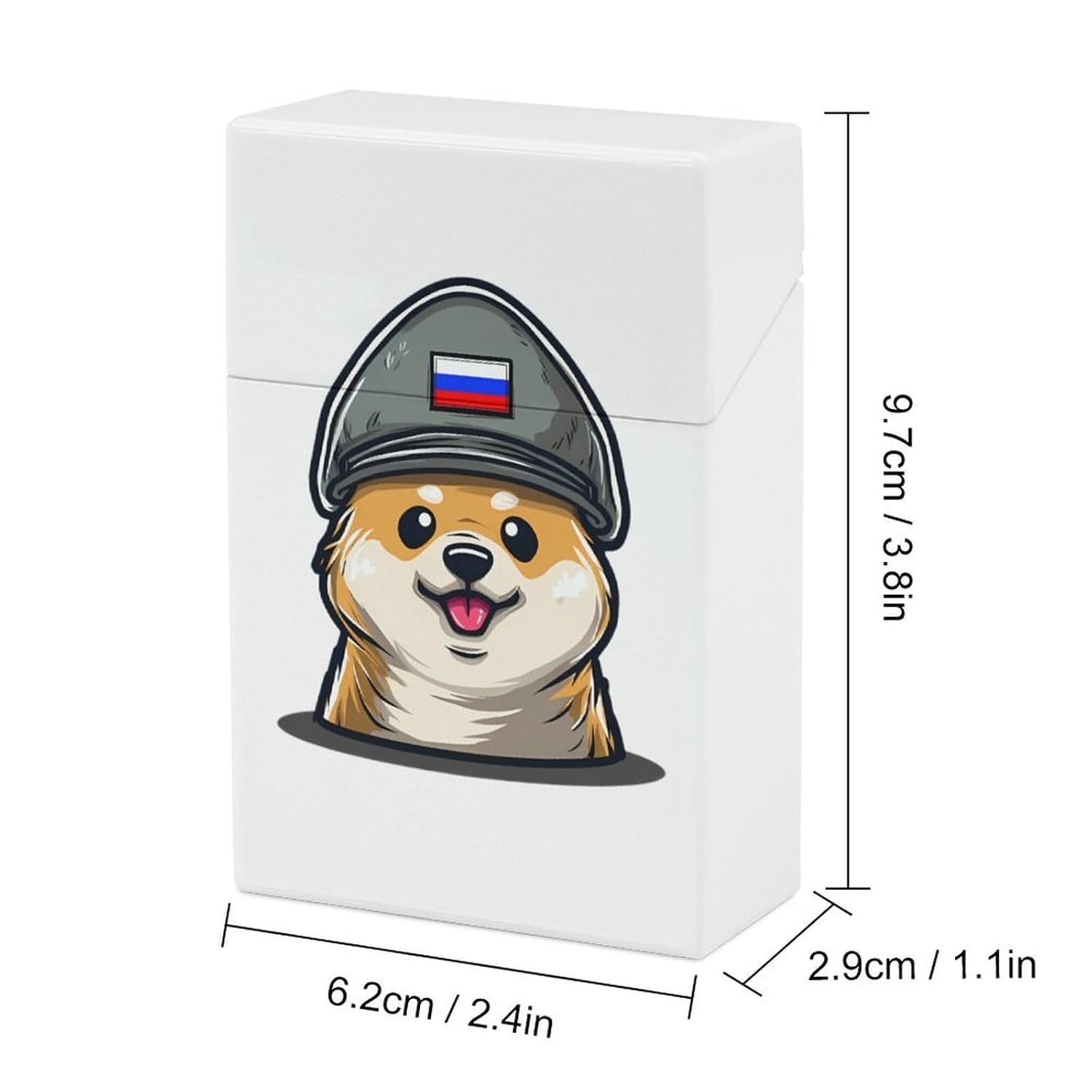 Corgi Dog in Military Russian Flag Hat Stylish Cigarette Case Printed Plastic 20 Pcs Cigarettes Box Holder image 2