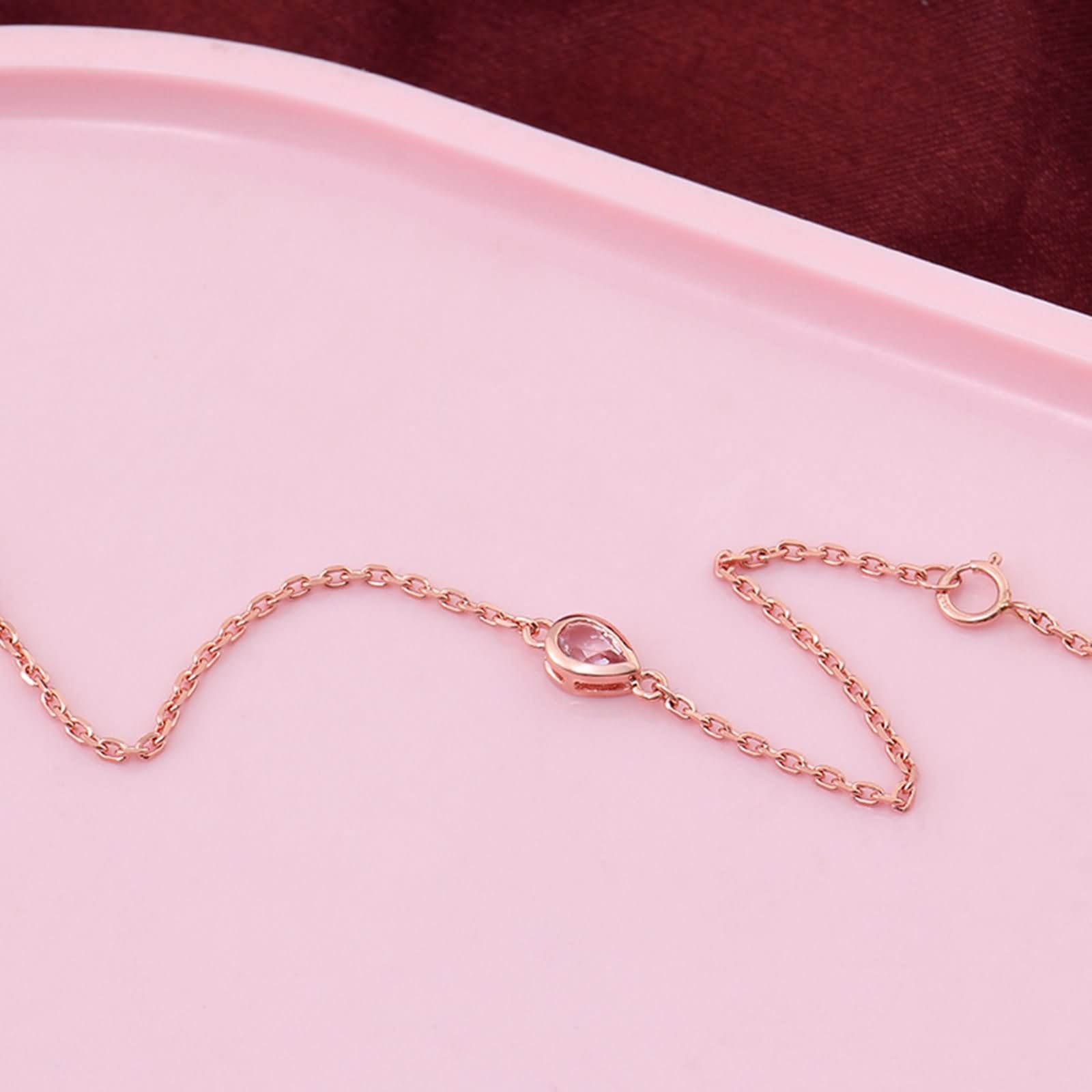 Pulseras Mujer de Oro Rosa de 9K / 14K / 18K, Gota de Agua con Moissanita de 0,4 ct, Cadena Extensible 16 CM + 5 CM, Pulseras de Cadena Oro Rosa Ajustable Mujer