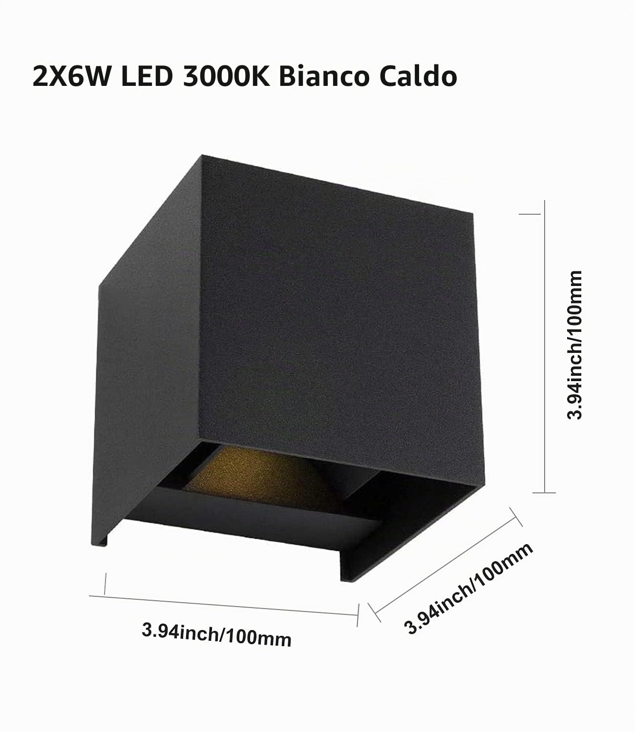 DAWALIGHT Lampada da Parete Su Giù Applique LED Cubo Regolabile 12W 925LM 3000K Lampada Muro Quadrata IP65 Impermeabile Moderne Alluminio Applique Esterno per Giardino Corridoio, Nero