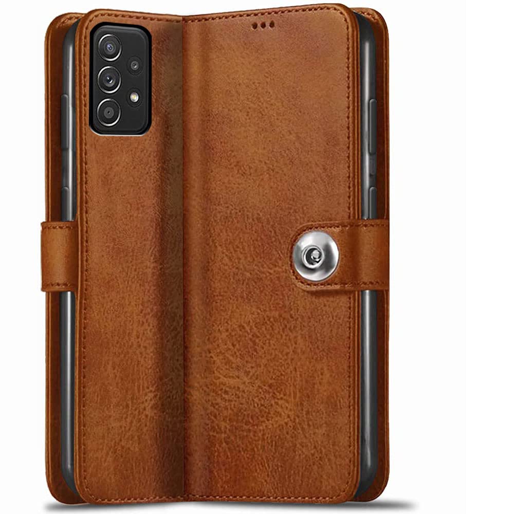 TheGiftKart Genuine Leather Finish Flip Back Cover Case For Samsung Galaxy A73 5G|Inbuilt Pockets & Stand|Wallet Style|Designer Button Magnet Flip Cover Back Case For Samsung Galaxy A73 5G (Brown) (B09Y3M6CZ4) Amazon Price History, Amazon Price Tracker