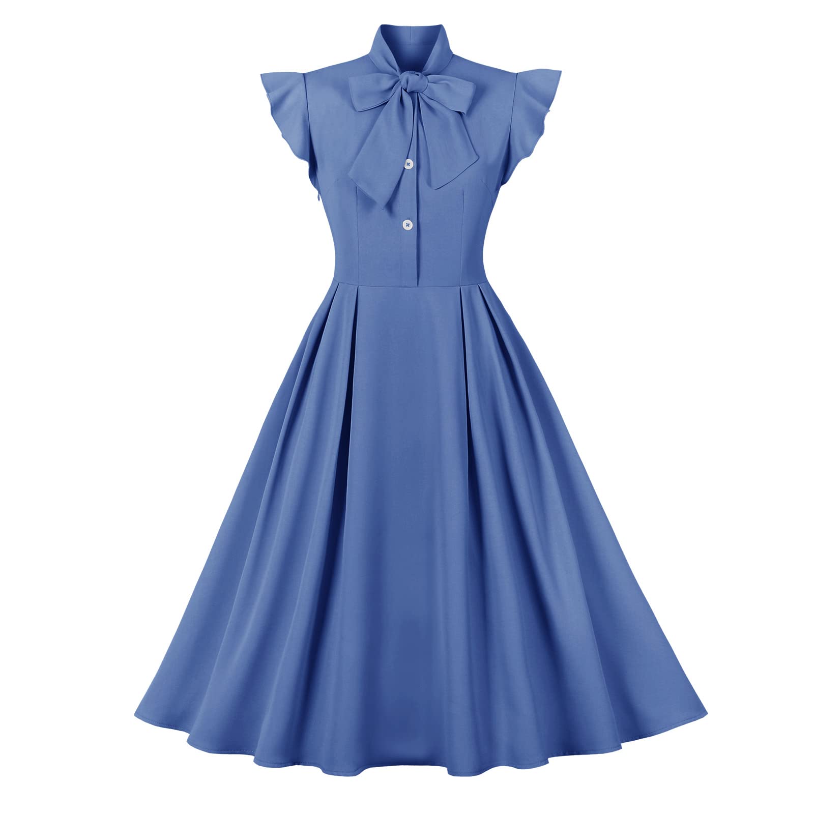 Women Notch Lapel Vintage V-Neck Cocktail Swing Dress 50s 60s Button up 1950s Rockabilly Prom Midi Evening Dress with Pockets