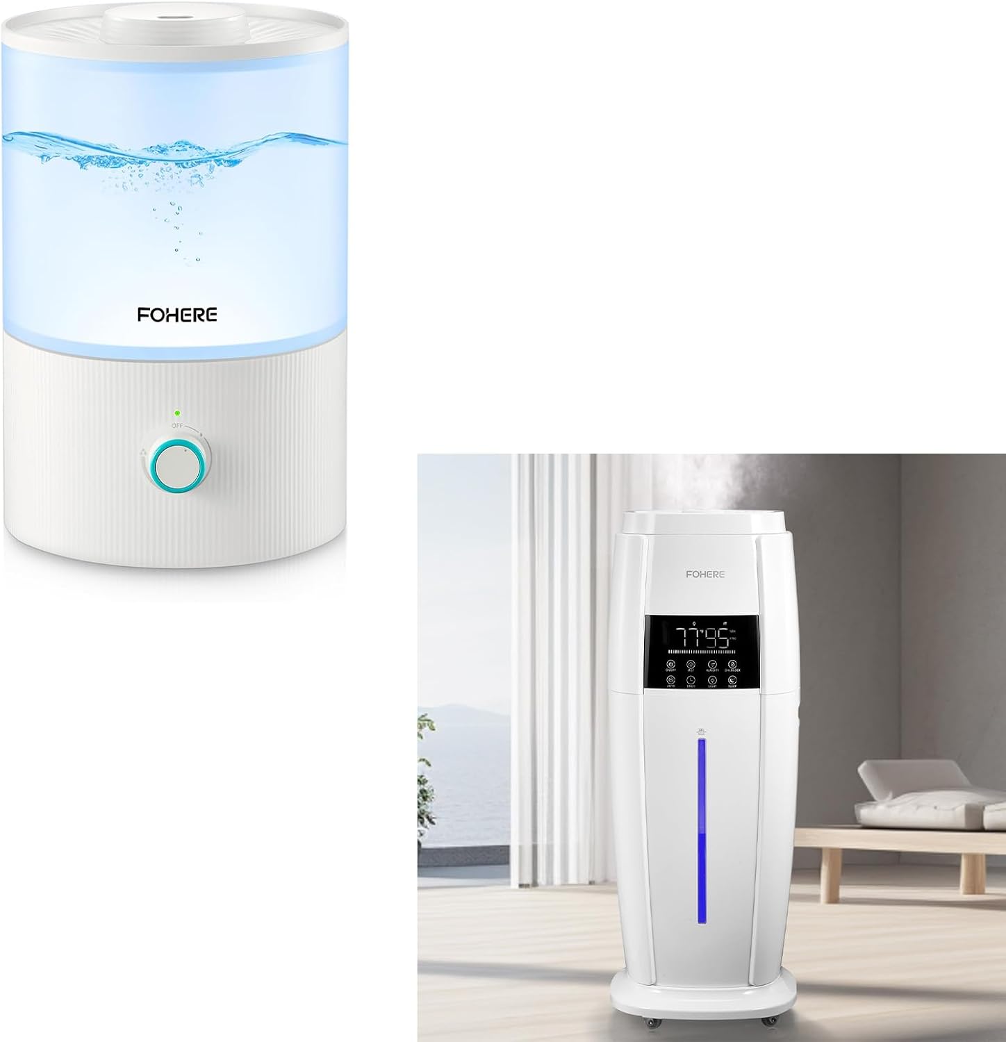 FOHERE Humidifiers for Bedroom, Top Fill Cool Mist Humidifier for Baby Rooms and Plants, Oil Diffuser