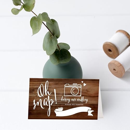 Miniatura 2 de Andaz Press tarjetas de mesa para colocar las tarjetas en papel perforado, negro y blanco formal, Oh Snap! Durante nuestra boda, use #Hashtag Photo