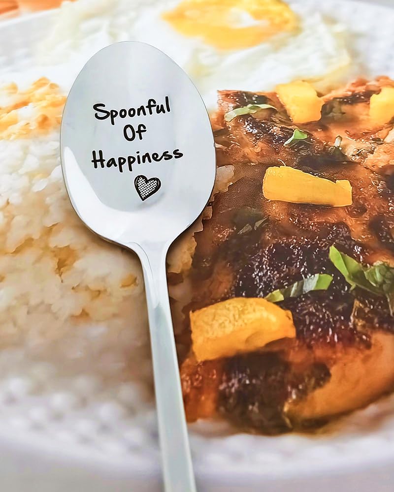 Spoonful of Happiness Gift Spoon for Women Men Coffee Tea Lover Gifts for Best Friend BFF Christmas Birthday Gift for Dad Husband Wife Engraved Stainless Steel Coffee Tea Spoons