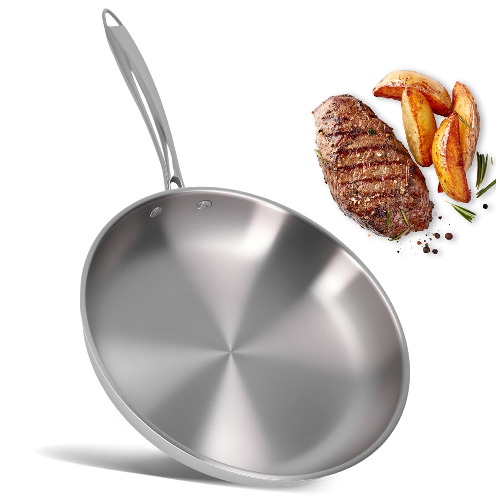 Yanmis Stainless Steel Frying Pan, Tri - Ply Thickened Uncoated Non Stick Stainless Steel Skillet for All Stove (26cm, 26cm)