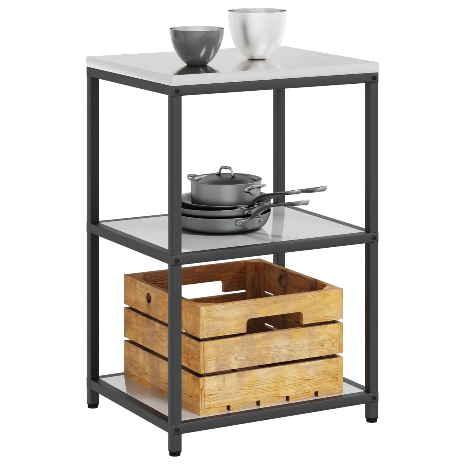 Stahl Küchenaufbewahrung HATTEM Silber, 60 x 50 x 92 cm Regal Lagerung für Vorräte, Mehrzweckschrank für Esszimmer Küche Balkon Garten Ordnung