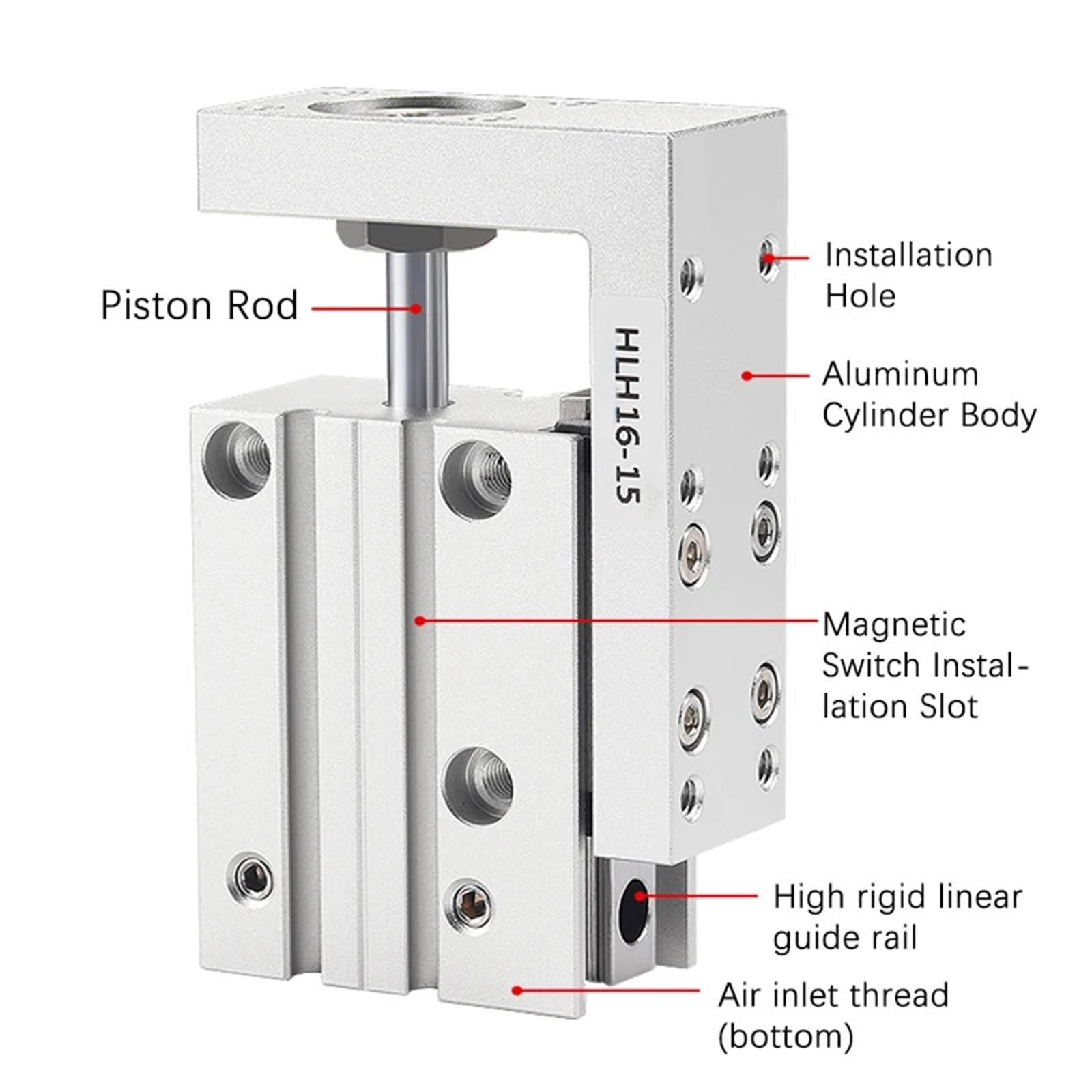 1 szt. HLH6/10/16/20 Air Side Table Rail Typ pneumatyczny cylinder tłok 10S/15S/20S/30S/40S/50S (skok 5 mm, otwór 16 mm)