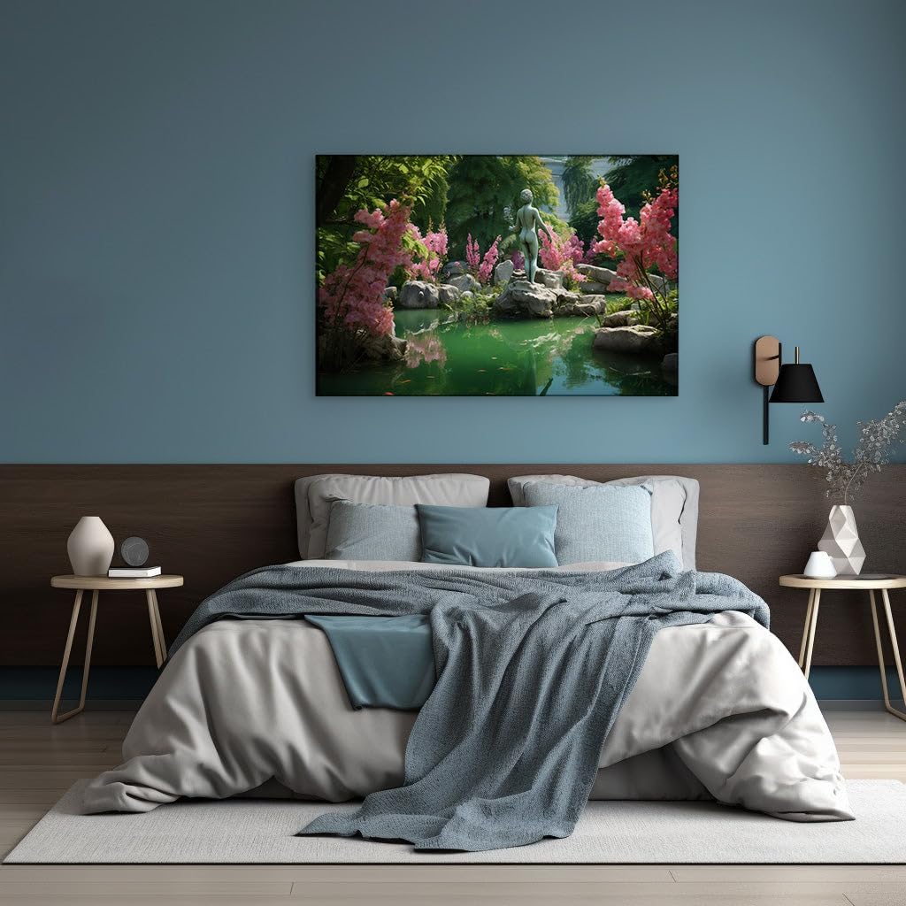 Canvas for Living room. Whispers of Serenity: Unveiling the Garden's Tranquil Heart, 27 x 18 inch Canvas Wall Art - Ready to Hang
