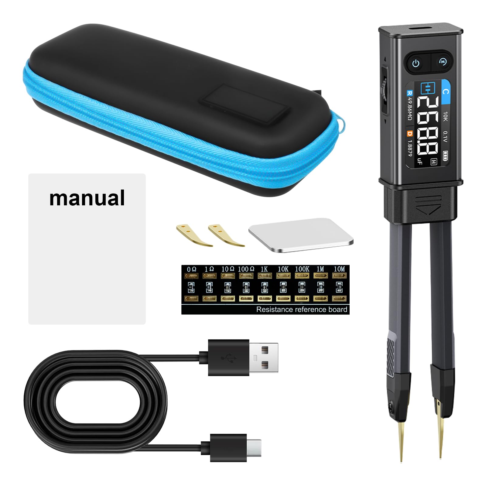 LCR Messgerät LCR-ST2, 2-in-1 LCR Meter Pinzette, LCR/ESR Meter, LCR-Messpinzette, 100kHz digitales Multimeter für SMD Automatischer Sequenzvergleich Widerstand Induktivität Kapazität Bauteilprüfung