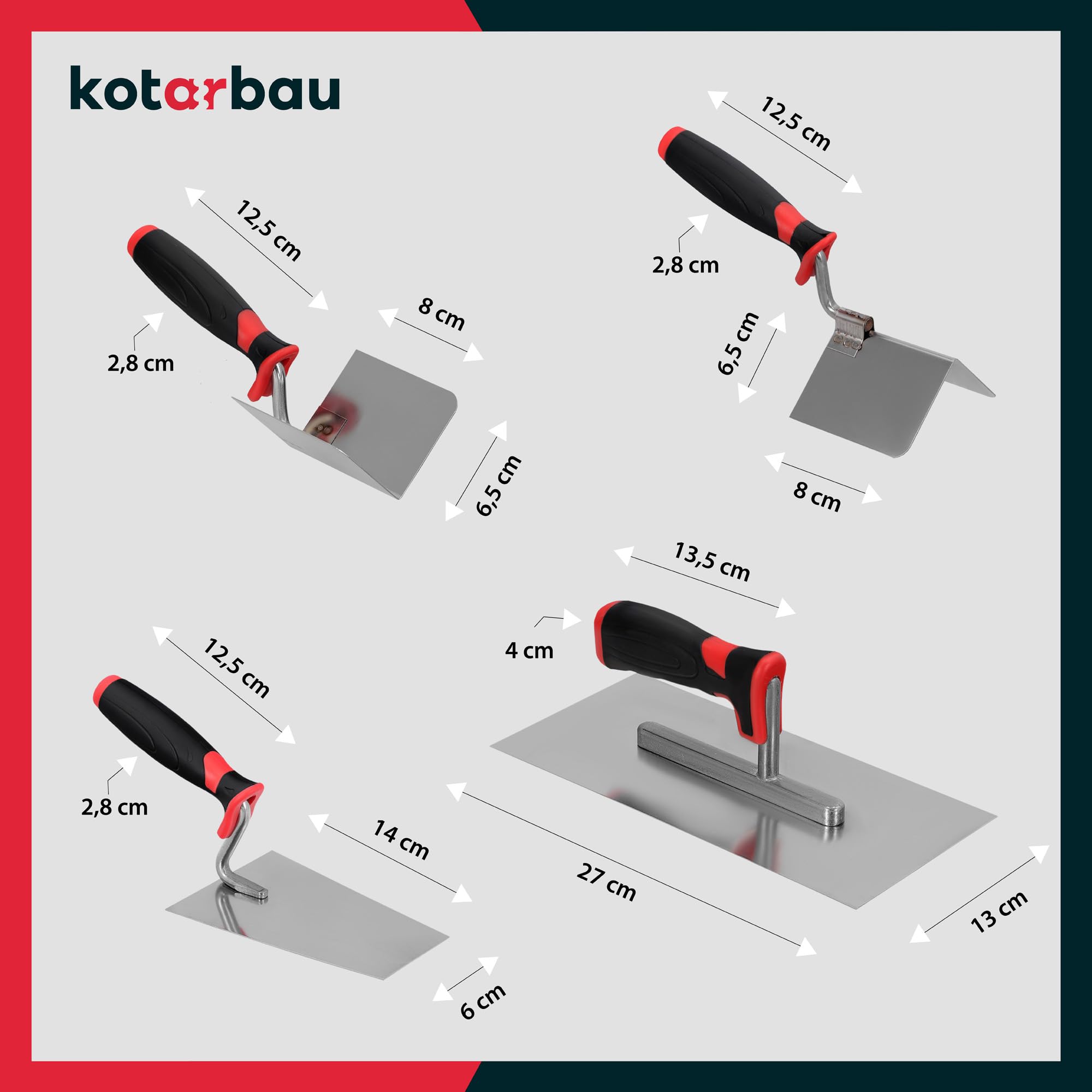 KOTARBAU® Juego de 4 paletas de albañil y paleta de esquina de acero inoxidable, 4 piezas, espátula de esquina, paleta de albañilería, paleta de yeso, juego de herramientas de yeso, paleta de alisado
