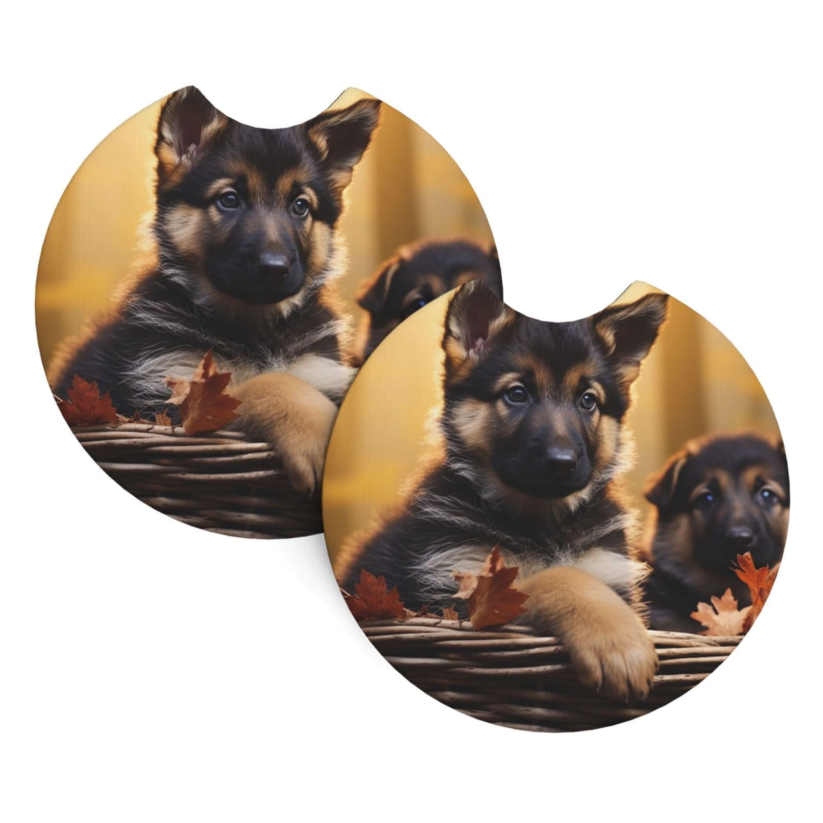 2PCS Car Coaster for Cup Holders Universal Auto Cup Mat Little German Shepherd Dog Cup Coaster Pad 2.7" Waterproof Neoprene Non-Slip Cup Holder Coasters Car Interior Accessories for Women Men