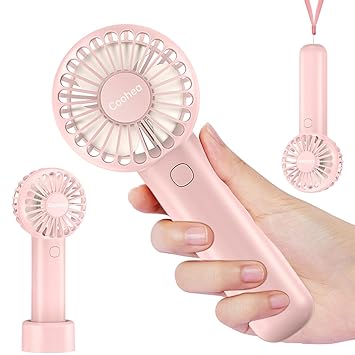 Coohea Handheld Fan Mini Portable Fan USB Rechargeable 2600mAh Battery Personal Fan 3 Speed Powerful Small Desk Fan with Base Cute Cooling Fan for Eyelash Makeup Travel Beach Indoor Outdoor, Pink