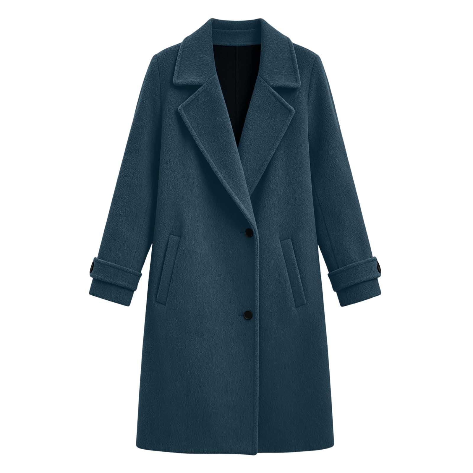 Wollmantel Damen Winter Wollwalk Jacke Mittellang Coat Reverskragen